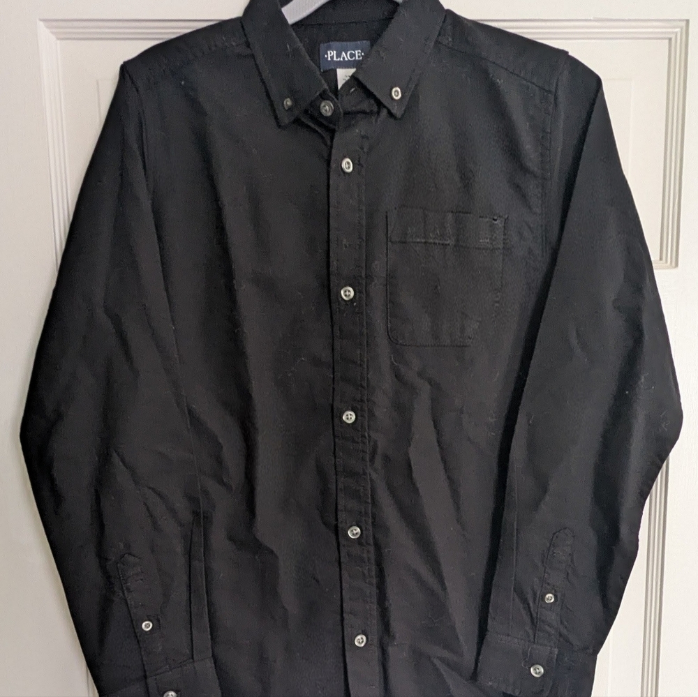 The Children's Place Boy's Classic Oxford Uniform Black Button Down Shirt, sz 14